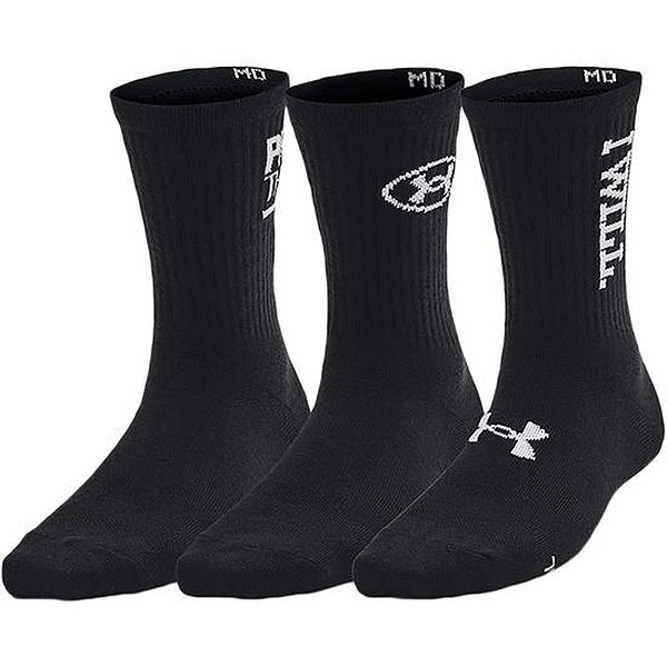 Meias Mid Crew Under Armour Masculino Preto - Pacote com 3 Pares - 1382942-001