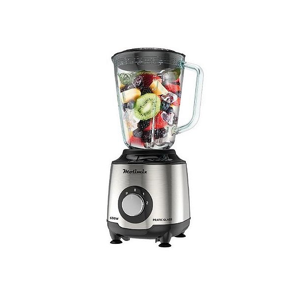 Liquidificador Molimix Glass MLV-600 com 600W, 2 Velocidades e Pulsar - Prata/Preto