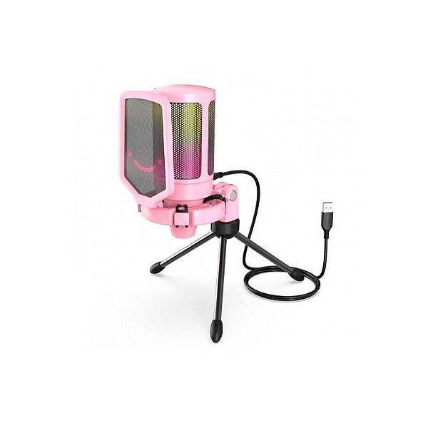 Microfone RGB Fifine A6VP Rosa Profissional para Streaming e Gravação