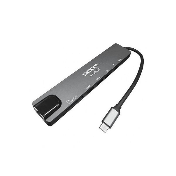 Hub USB-C 8 em 1 com PD 100W, RJ45, SD, TF, 2x USB 3.0 e HDMI - Sate A-HUBC54