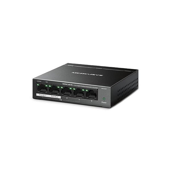 Switch Mercusys MS105GP - Switch Ethernet 5 Portas 1000Mbps - Cor Preto