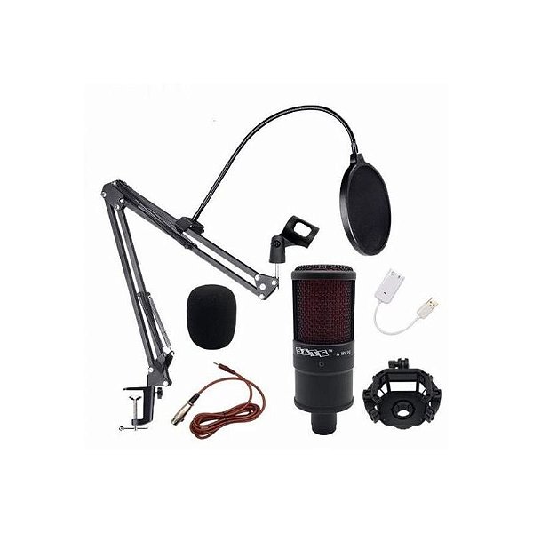 Microfone Profissional A-MK05 para Transmissão Ao Vivo - Preta