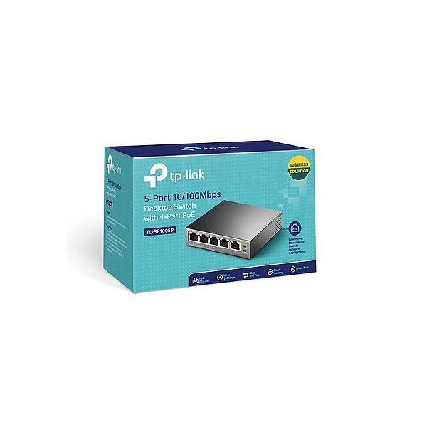 Switch de Rede TP-Link SF1005P 10/100Mbps com 5 Portas e 4 Portas PoE