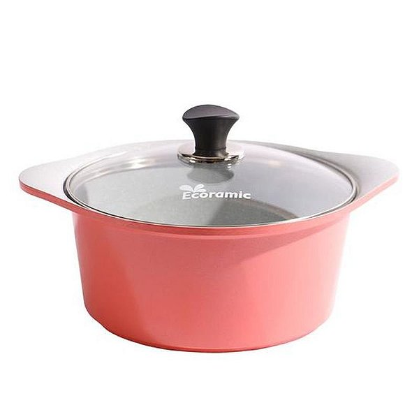 Cacerola Cerâmica Ecoramic com Tampa 24CM na Cor Rosa