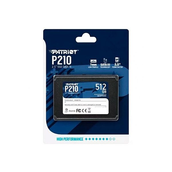 SSD Patriot P220 512GB 2.5 SATA III - Leitura 550MB/s, Gravação 500MB/s - P220S512G25