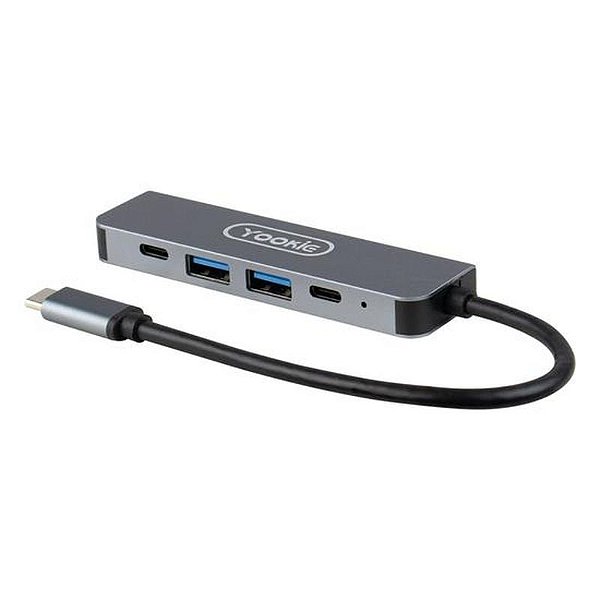 Hub USB Tipo C Yookie HUB-01 - 5 Portas - 87W - Cinza