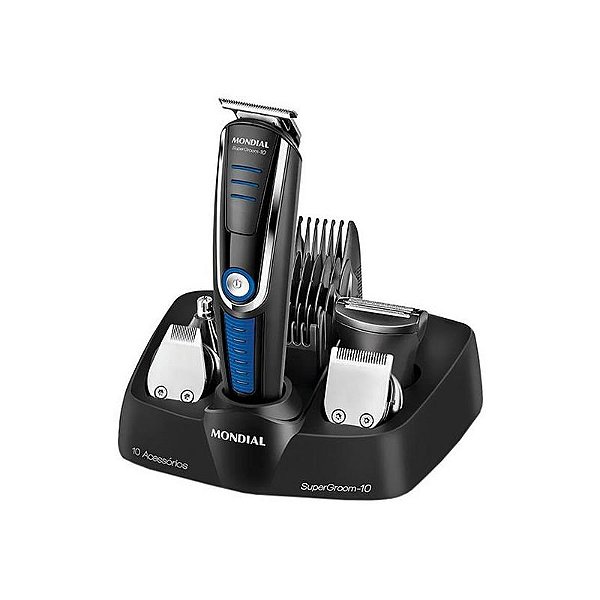 Aparador de Pelos Sem Fio Mondial SUPERGROOM-10 BG-03 - Preto e Azul Recarregável