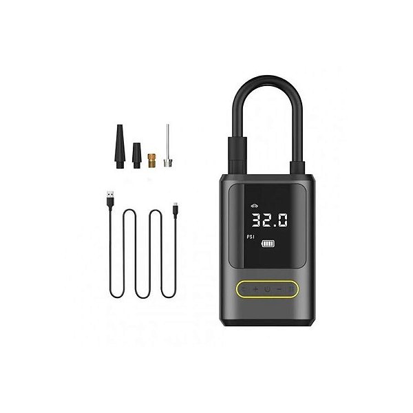 Bomba de Ar Portátil para Carro Compressor ATJ-8466 - Cor Preta