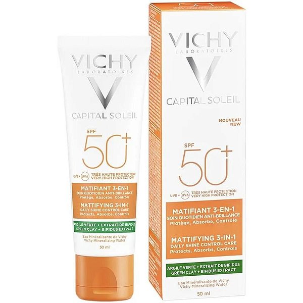 Protetor Solar Vichy Capital Soleil Matificante FPS 50+ 50mL - Efeito Mate 3 em 1