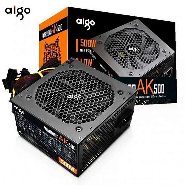 Fonte Aigo AK500 500W 220V - Conector 8PIN PCI-e e 8PIN para CPU