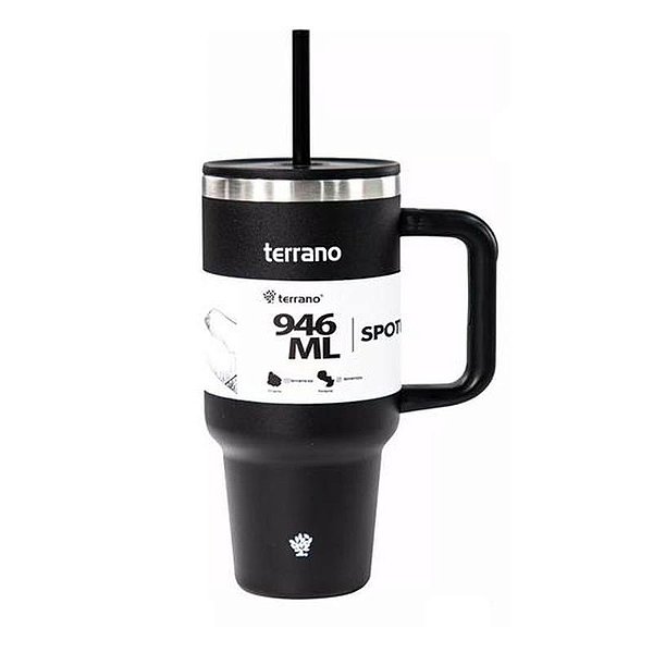 Copo Térmico Spotie Terrano 946ML - Preto e Elegante para Bebidas Quentes e Frias