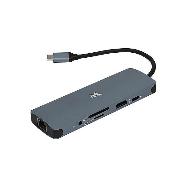 Hub USB-C Mtek DS-91TC 9 em 1 com 3 Portas USB 3.0 - Cinza Escuro