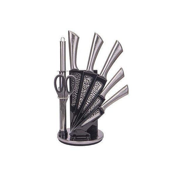 Conjunto de Facas de Cozinha em Aço Inoxidável com Suporte Rotativo - 7 Peças
