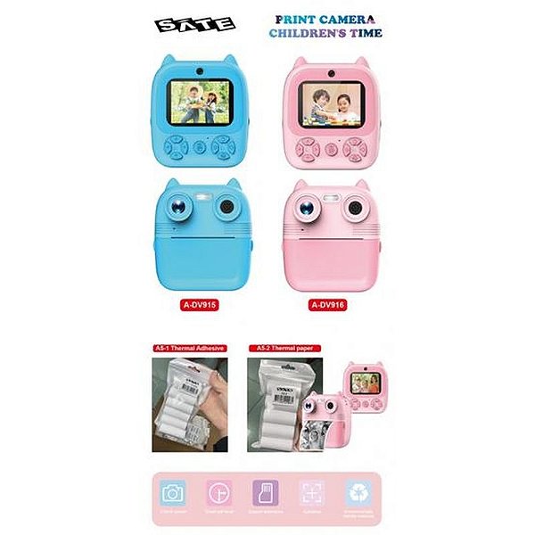 Câmera Infantil Sate Print A-DV916 - Rosa com Estampa Divertida
