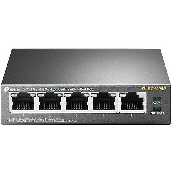 Switch Ethernet Tp-Link Tl-Sg1005P 5 Portas Poe 10/100/1000Mbps - Gerenciamento Simplificado