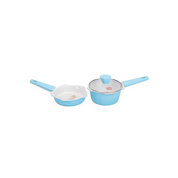 Conjunto de Panelas Indução Ucc Life com Revestimento de Granito Preto - 3 Peças Azul Claro