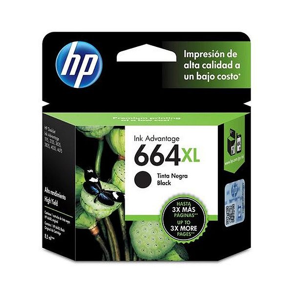 Cartucho de Tinta HP 664XL Preto 8,5ML - Modelo F6V31AL