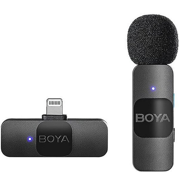 Microfone Sem Fio Boya BY-V1 (1TX+1RX) com Conexão Lightning - Preto