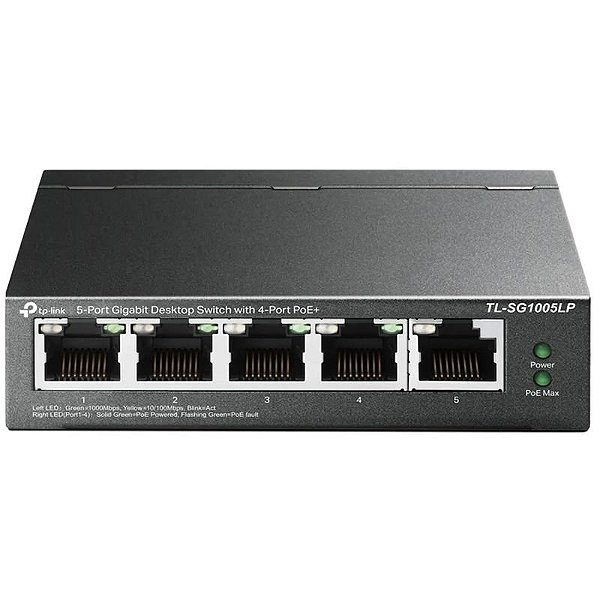 Switch de Rede TP-Link TL-SG1005LP 5 Portas 10/100 Mbps com PoE+ 4 Portas