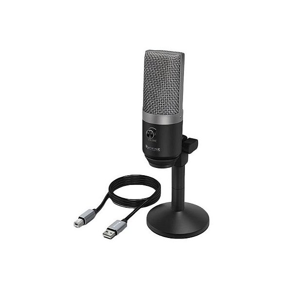 Microfone USB Fifine K670 - Preto e Prata, Alta Qualidade de Áudio