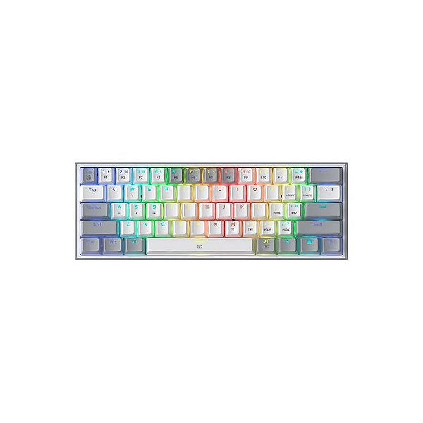 Teclado Gamer Redragon Fizz Rainbow K617 Switch Blue Layout 60% - Branco e Cinza