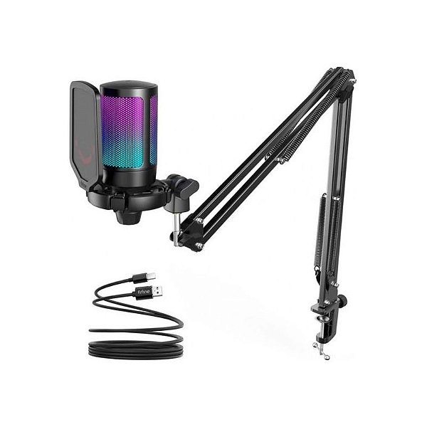 Microfone Gamer Fifine A6T RGB para PC, PS4 e PS5 - Cor Preta