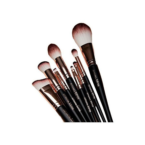 Conjunto de Pincéis de Maquiagem Ayvanna em Ouro Rosa e Preto