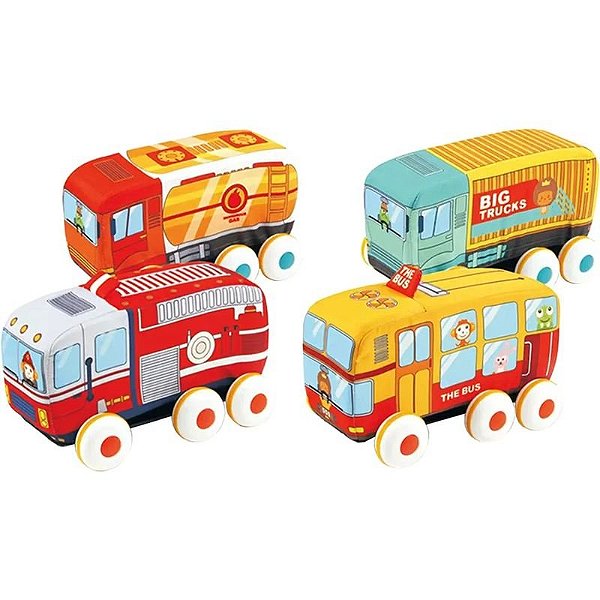 Carrinho de Brinquedo com Puxador - Conjunto de 4 Peças HE0238