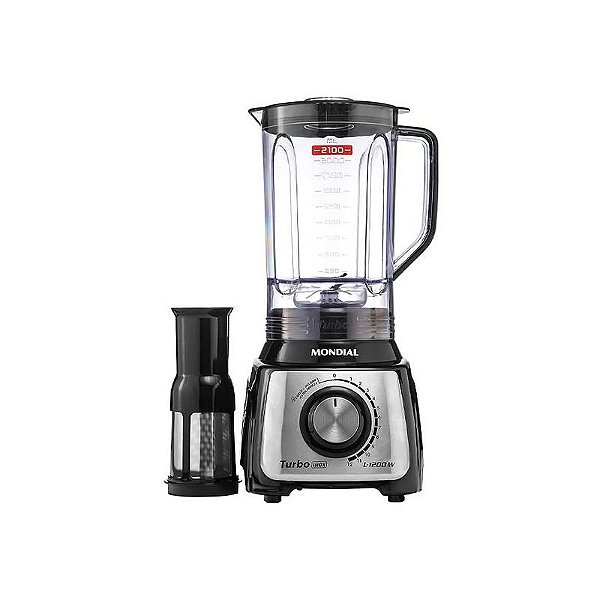 Liquidificador Mondial Bi Turbo 1.200W 12 Velocidades 220V - Preto e Prata