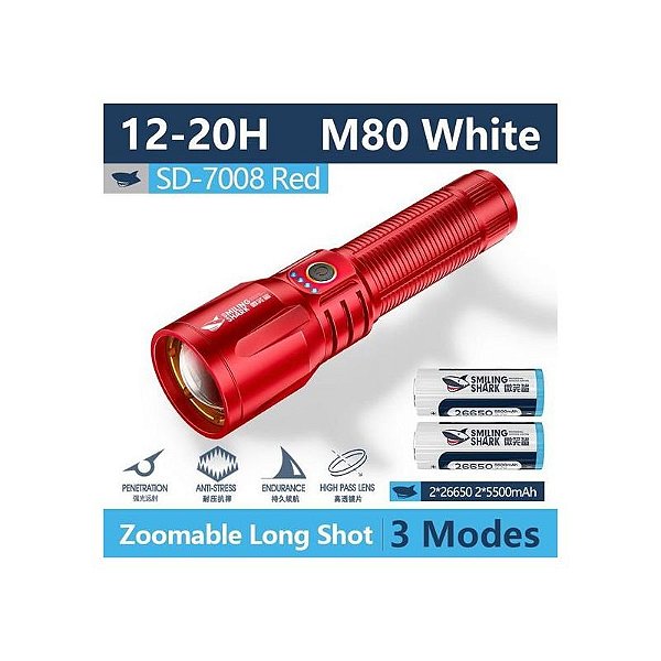 Lanterna LED Tubarão Sorridente SD-7008 Vermelha