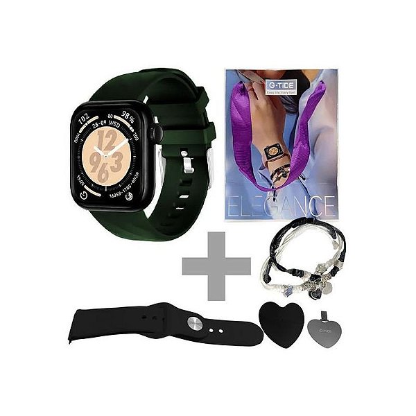 Relógio Inteligente G-Tide Elegance Bluetooth - Preto e Verde com Pulseira Inclusa