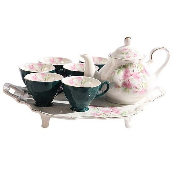 Conjunto Elegante de Porcelana para Chá e Café - 8 Peças Finas