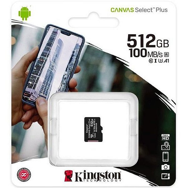 Cartão de Memória Kingston Canvas Select Plus Micro SDXC 512GB 100MB/s Classe 10