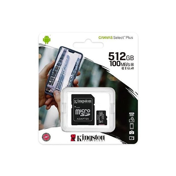 Cartão de Memória Micro SD Kingston 512GB Classe 10 100MB/s - SDCS2/512GB