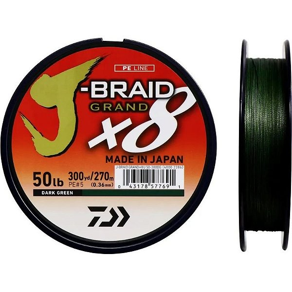 Daiwa J-Braid Grand X8 0.36mm 50LB - Linha Multifilamento 270M