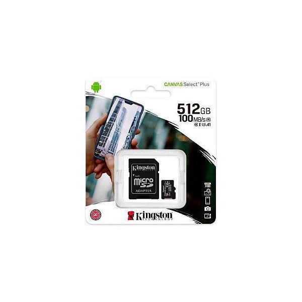 Cartão De Memória Micro Sd Kingston 512Gb Classe 10 100Mbps C/ Adaptador