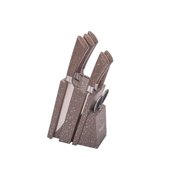 Conjunto de Facas de Cozinha Elegantes com Suporte e Cepo - 7 Peças Bass