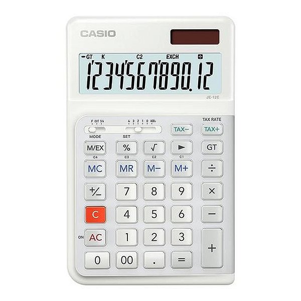 Calculadora Solar/Bateria Casio JE-12E-We 12 Dígitos - Ergonomica Branca