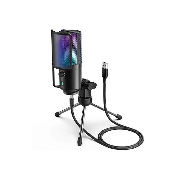 Microfone USB Fifine K669PRO3 Cardioide Condensador com Iluminação RGB - Preto
