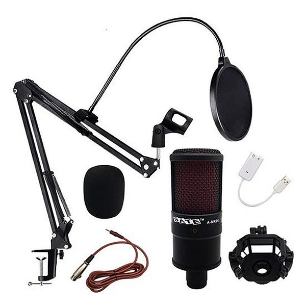 Microfone Unidirecional Sate A-MK06 para Podcast e Streaming - Cor Preta