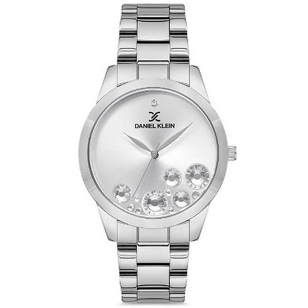 Relógio Daniel Klein Feminino DK.1.12612-1 Premium Prata e Branco Elegante
