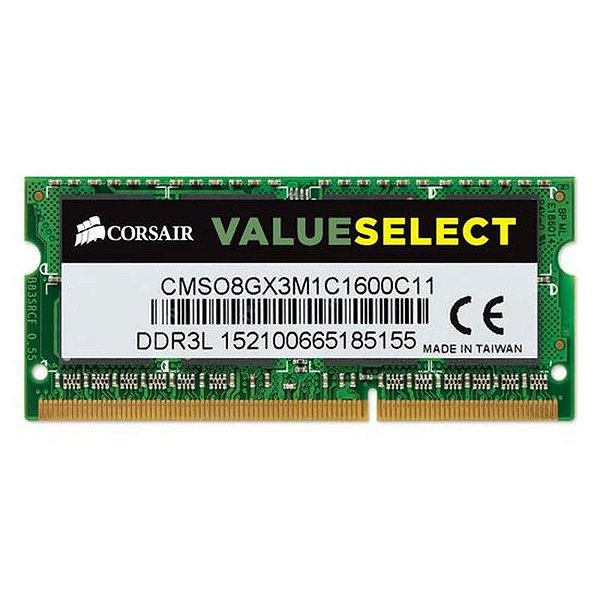 Memória RAM Corsair ValueSelect 8GB DDR3L 1600MT/s para Notebook - CMSO8GX3M1C1600C11
