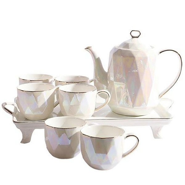 Conjunto Elegante de Porcelana para Chá e Café - 8 Peças Finas