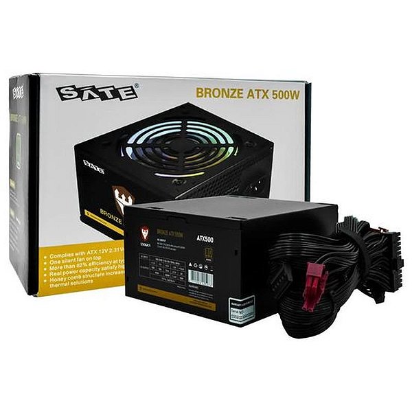 Fonte de Alimentação ATX500 500W - Não Modular - 80 Plus Bronze - RGB para PC Gaming