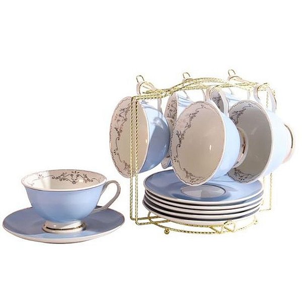 Conjunto de 6 Xícaras e Pires com Suporte para Café ou Chá Elegante