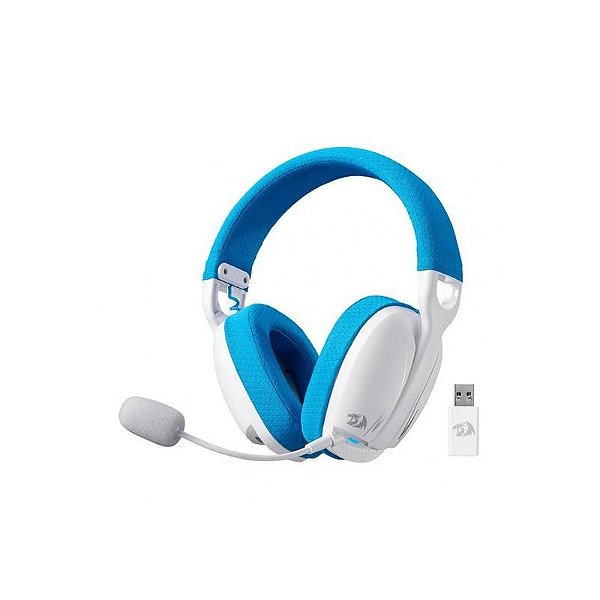 Fone Sem Fio Redragon Skuld Pro H878WB com Microfone - Branco/Azul 2.4G