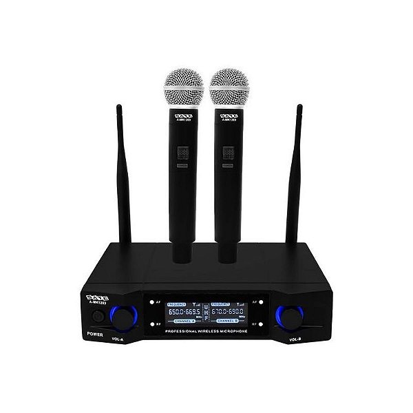 Microfone Sem Fio Satellite A-MK1203 com 2 Microfones Bivolt - Preto
