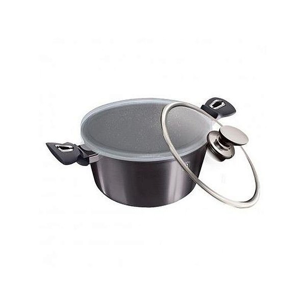 Casserole de Alumínio com Tampa, 28 CM, Cor Cinza Escuro Metálico