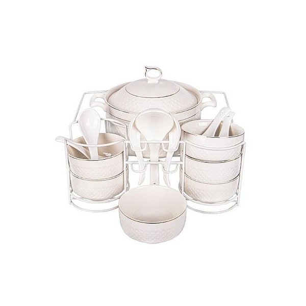 Conjunto de Sopas em Porcelana 15 Peças Elegante e Sofisticado