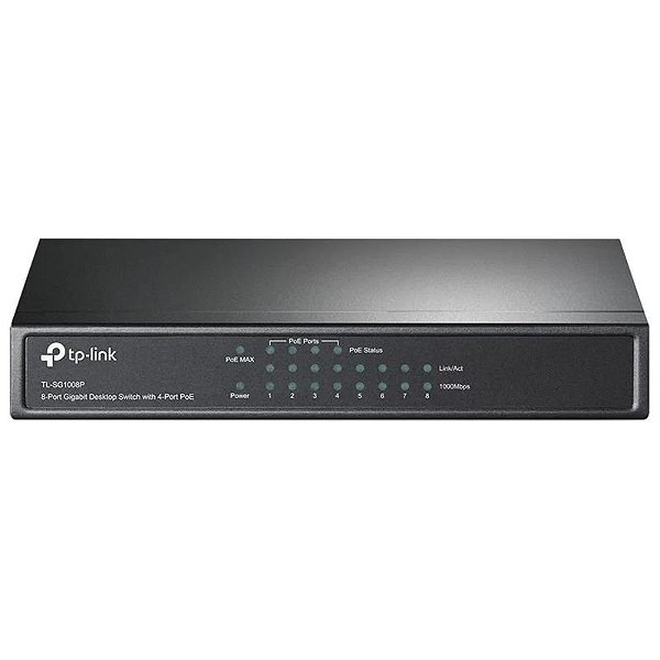Switch TP-Link 8 Portas Desktop TL-SG1008P com PoE - 10/100/1000 Mbps